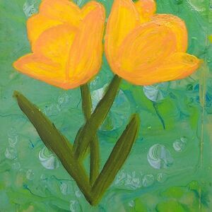 Hand Crafted Jewelry Keepsake Box Floral Wooden Pour Painting Tulips